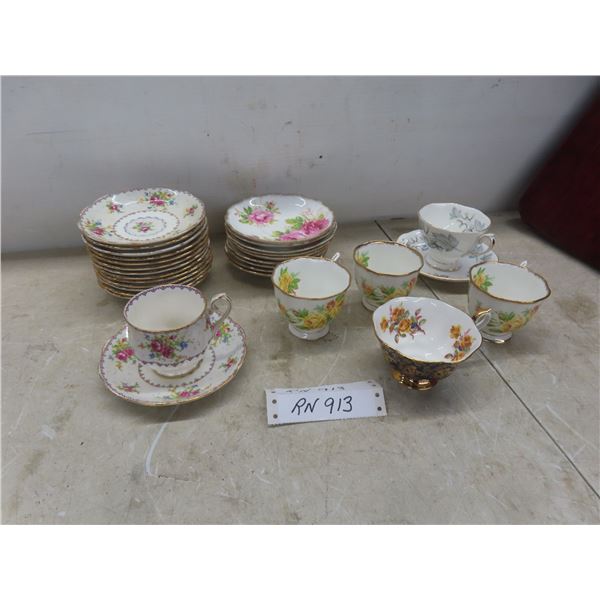 30 Pieces Royal Albert China Teacups & Saucers: Silver Maple, Tea Rose, Petit Point, American Beauty