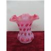 Image 3 : 2 Pieces Vintage Fenton Cranberry Opalescent Coin Dot Vase, Top Hat Vase with Crimped Rim