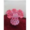 Image 4 : 2 Pieces Vintage Fenton Cranberry Opalescent Coin Dot Vase, Top Hat Vase with Crimped Rim