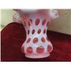 Image 5 : 2 Pieces Vintage Fenton Cranberry Opalescent Coin Dot Vase, Top Hat Vase with Crimped Rim