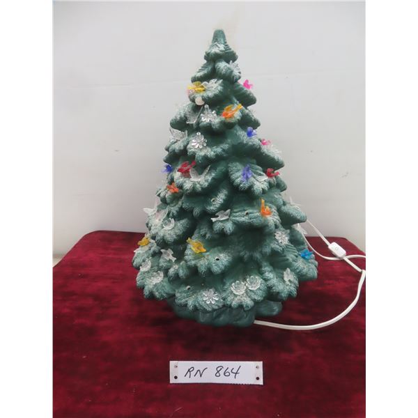 Ceramic Christmas Tree 17" Tall, Some Decorations Missing