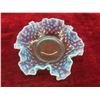Image 2 : Vintage Fenton Blue Opalescent Hobnail Candy Dish, Vase, Ruffled Edge Dish