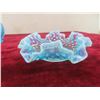 Image 3 : Vintage Fenton Blue Opalescent Hobnail Candy Dish, Vase, Ruffled Edge Dish