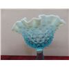 Image 8 : Vintage Fenton Blue Opalescent Hobnail Candy Dish, Vase, Ruffled Edge Dish