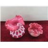 Image 2 : 2 Pieces Vintage Fenton Cranberry Opalescent Coin Dot Vase & Bowl W/ Ruffled Edges