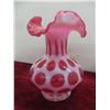 Image 3 : 2 Pieces Vintage Fenton Cranberry Opalescent Coin Dot Vase & Bowl W/ Ruffled Edges