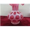 Image 4 : 2 Pieces Vintage Fenton Cranberry Opalescent Coin Dot Vase & Bowl W/ Ruffled Edges