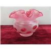 Image 6 : 2 Pieces Vintage Fenton Cranberry Opalescent Coin Dot Vase & Bowl W/ Ruffled Edges