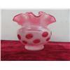 Image 7 : 2 Pieces Vintage Fenton Cranberry Opalescent Coin Dot Vase & Bowl W/ Ruffled Edges