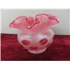Image 9 : 2 Pieces Vintage Fenton Cranberry Opalescent Coin Dot Vase & Bowl W/ Ruffled Edges