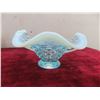 Image 2 : Vintage Fenton Blue Opalescent Hobnail Candy Dish, Sugar Bowl & 2 Vases 1 W/ Ruffled Edge