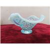 Image 4 : Vintage Fenton Blue Opalescent Hobnail Candy Dish, Sugar Bowl & 2 Vases 1 W/ Ruffled Edge