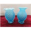 Image 5 : Vintage Fenton Blue Opalescent Hobnail Candy Dish, Sugar Bowl & 2 Vases 1 W/ Ruffled Edge