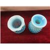 Image 6 : Vintage Fenton Blue Opalescent Hobnail Candy Dish, Sugar Bowl & 2 Vases 1 W/ Ruffled Edge
