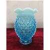 Image 7 : Vintage Fenton Blue Opalescent Hobnail Candy Dish, Sugar Bowl & 2 Vases 1 W/ Ruffled Edge