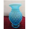 Image 8 : Vintage Fenton Blue Opalescent Hobnail Candy Dish, Sugar Bowl & 2 Vases 1 W/ Ruffled Edge