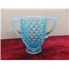 Image 9 : Vintage Fenton Blue Opalescent Hobnail Candy Dish, Sugar Bowl & 2 Vases 1 W/ Ruffled Edge
