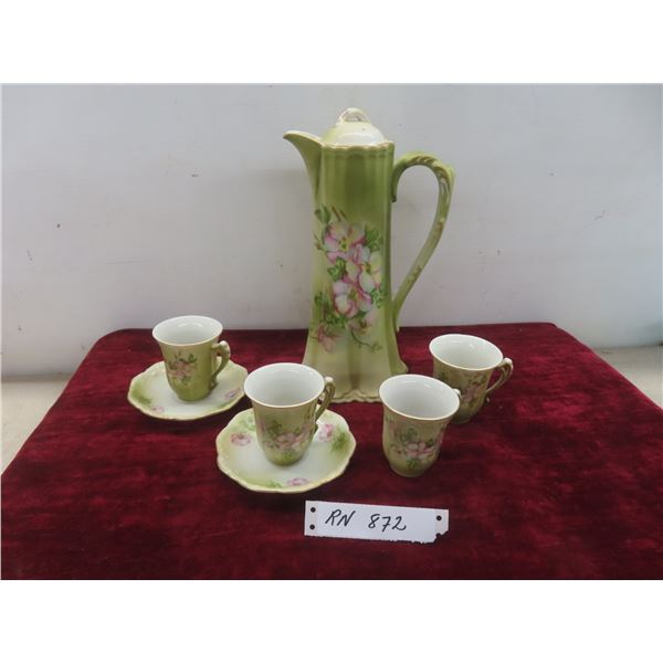 8 Piece Vintage Nippon Hand Painted Chocolate Pot Set