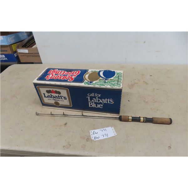 Old Labatt's Blue Case with Bottles + Ice Fishing Rod