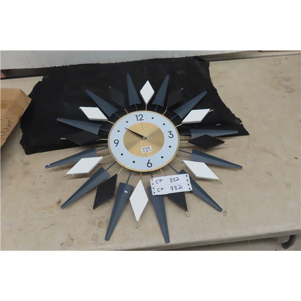 Starburst Clock, Vintage-Style, Battery Operated, 23" Overall