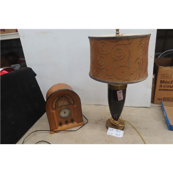 Electric Lamp; Modern Antique-Style Radio and Cassette Player