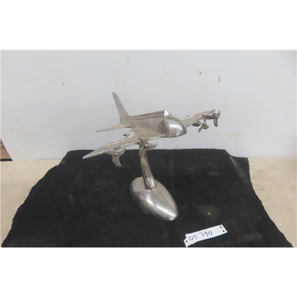 Vintage Chrome Airplane Display on Stand, 10" x 11" x 13"