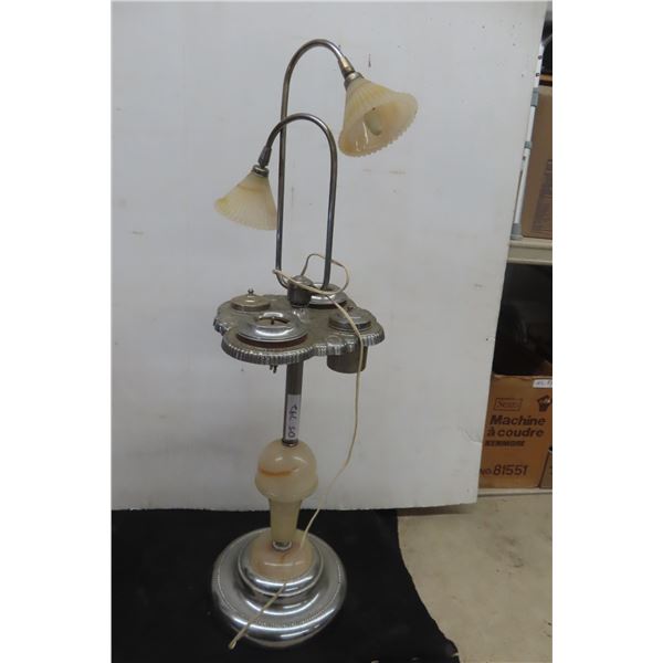 Chrome Ashtray Floor Stand with Tulip-Style Lighting