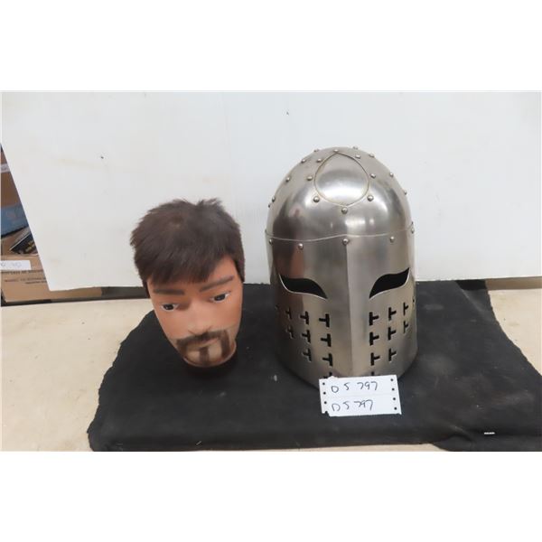 Medieval-style Metal Battle Helmet, 13" High, 9" Diameter