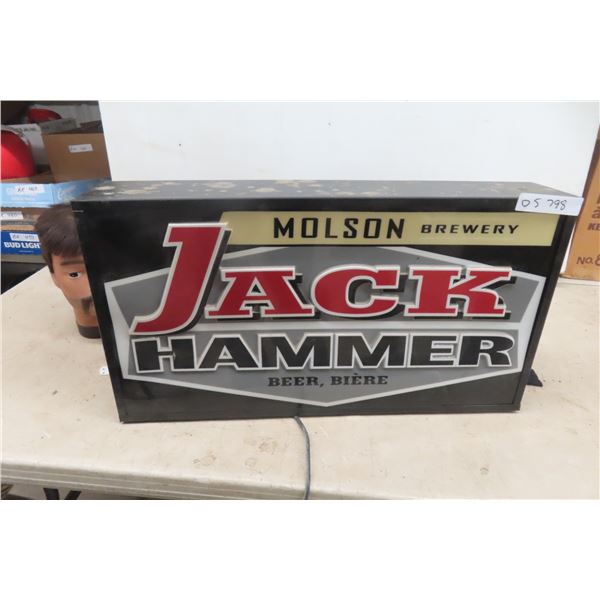 Molson "Jack Hammer" Beer Light-Up Sign, 14" x 26"