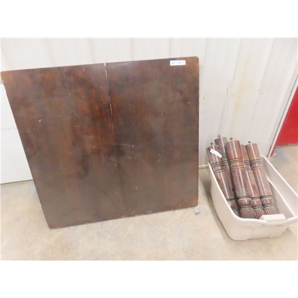 Wood Table with Six Carved Legs, 40" X 42"