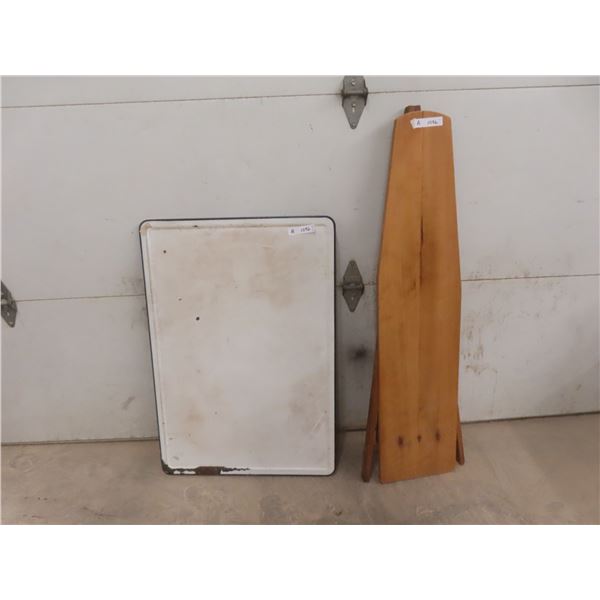Antique Enamel Tabletop (No Legs), 36  X 25 , and Wooden Ironing Board