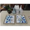 Assorted Room Décor: Vases, Two 13" X 13" Pictures, and Two Battery-Operated Lamps