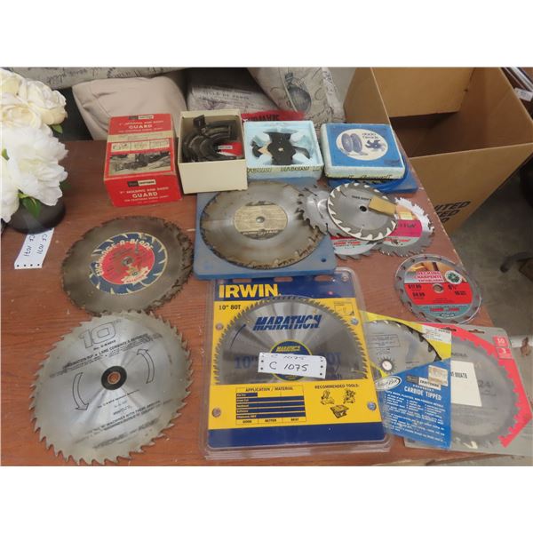 Assorted Saw Blades (7 1/4" and 10"), Dado Blades, 4' Mouldings, and a Dado Guard