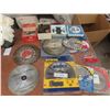 Assorted Saw Blades (7 1/4" and 10"), Dado Blades, 4' Mouldings, and a Dado Guard
