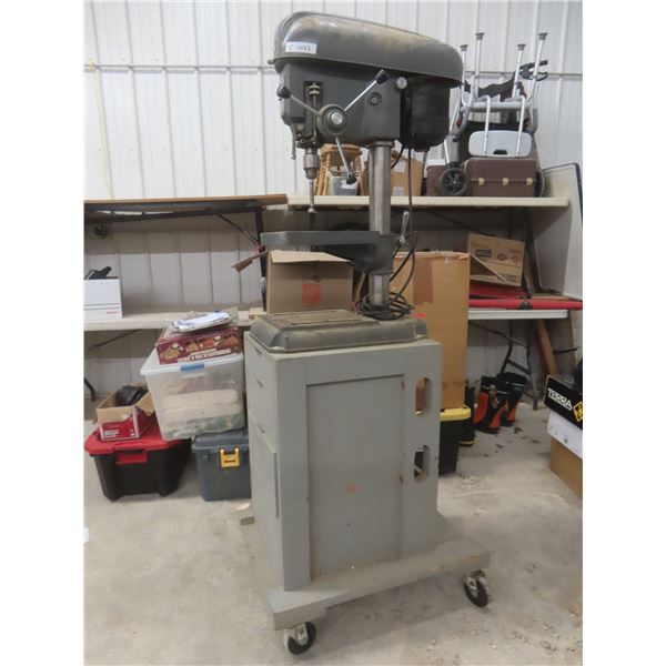 Bauer 1/2 HP Drill Press on Rolling 4-Drawer Wood Stand (35" X 24" X 29") with Drill Bits and