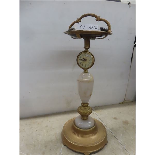 Vintage Stand-Up Ashtray with Lanshire Clock — Not Working