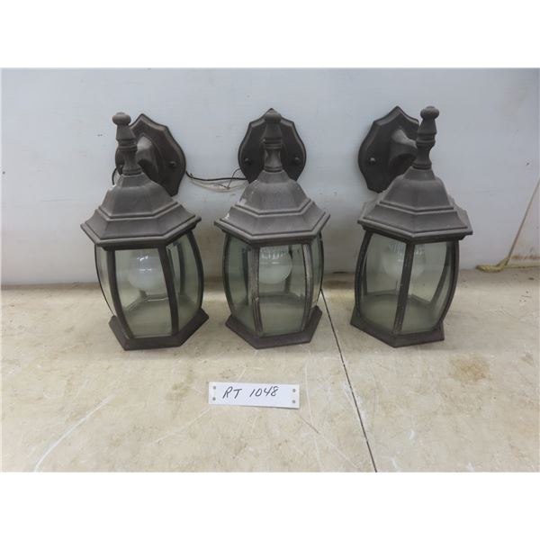 Three Exterior Lantern-Style Light Fixtures with LED Bulbs