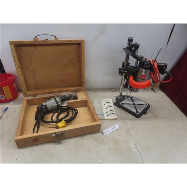 Black+Decker 3/8 Drill Press and Drywall Gun with Wood Case; Both Work