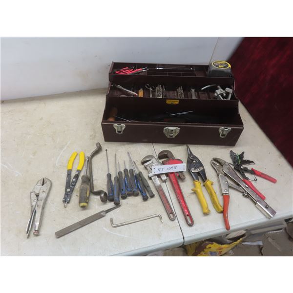 Toolbox with Pipe Wrenches; Tin Snips; Driver Bits; Tire Gauge; Vise-Grips; Wrenches; and More