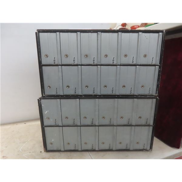 2 Sections of Mailboxes with 12 Boxes Each; 12" X 16" X 23 1/2"; for Repurpose