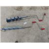 Two Manual Ice Augers (One Missing Cutting Blade), Logging Hook and Broom.