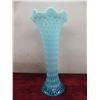 Image 2 : Northwood Blue Opalescent Diamond Point Vase; Fenton Cranberry Ruffled Vase; Imperial ‘Katy Blue’