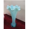 Image 4 : Northwood Blue Opalescent Diamond Point Vase; Fenton Cranberry Ruffled Vase; Imperial ‘Katy Blue’