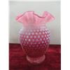 Image 8 : Northwood Blue Opalescent Diamond Point Vase; Fenton Cranberry Ruffled Vase; Imperial ‘Katy Blue’