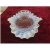Image 2 : Vintage Fenton Hobnail Opalescent Ruffled Bowl, Moonstone Creamer and Footed Bud Vase