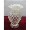 Image 8 : Vintage Fenton Hobnail Opalescent Ruffled Bowl, Moonstone Creamer and Footed Bud Vase