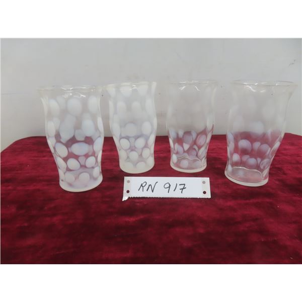4 Vintage Fenton White Opalescent Coin Dot Glass Tumblers