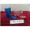 Vintage Fenton Cobalt Blue Daisy and Button Shoe Boot + Pink Rose Art Glass Hobnail Cat Head