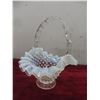 Image 2 : 3 Pieces Vintage Fenton Glass, Hobnail Opalescent Basket, Bud Vase and Candy Dish