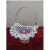 Image 6 : 3 Pieces Vintage Fenton Glass, Hobnail Opalescent Basket, Bud Vase and Candy Dish